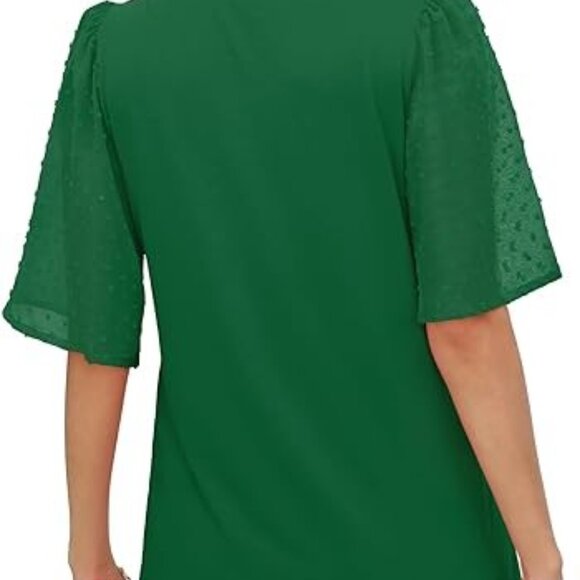 NWT! Green Square Neck Flutter Bell Sleeve Swiss Dot flowy Tunic Top PLUS - Picture 3 of 3